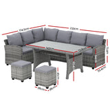 Gardeon Outdoor Dining Set Wicker Table Chairs Setting 8 Seater - Front View