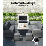Gardeon Outdoor Dining Set Wicker Table Chairs Setting 8 Seater - 45-Degree Angle