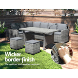 Gardeon Outdoor Dining Set Wicker Table Chairs Setting 8 Seater - Rear View