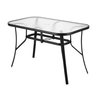 Gardeon 120CM Outdoor Dining Table Steel Parasol Hole Desk Patio Furniture Black