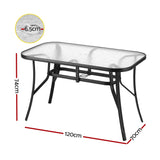 Gardeon 120CM Outdoor Dining Table Steel Parasol Hole Desk Patio Furniture Black - Front View
