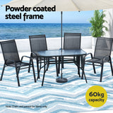 Gardeon 120CM Outdoor Dining Table Steel Parasol Hole Desk Patio Furniture Black - Top-Down View