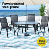 Gardeon 140CM Outdoor Dining Table Steel Frame Tempered Glass Parasol Hole Black - Top-Down View
