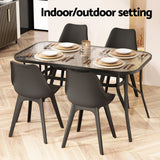 Gardeon 140CM Outdoor Dining Table Steel Frame Tempered Glass Parasol Hole Black - Rear View