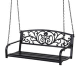 Gardeon Outdoor Porch Swing Chair Patio Furniture Floral Backrest 2 Seater Black - Close-Up Angle