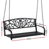 Gardeon Outdoor Porch Swing Chair Patio Furniture Floral Backrest 2 Seater Black - Front View