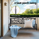 Gardeon Outdoor Porch Swing Chair Patio Furniture Floral Backrest 2 Seater Black - Top-Down View
