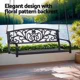 Gardeon Outdoor Porch Swing Chair Patio Furniture Floral Backrest 2 Seater Black - 45-Degree Angle