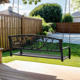 Gardeon Outdoor Porch Swing Chair Patio Furniture Floral Backrest 2 Seater Black - Rear View