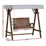 Gardeon Outdoor Wooden Swing Chair Garden Bench Canopy Cushion 2 Seater Charcoal - Front View