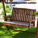 Gardeon Outdoor Wooden Swing Chair Garden Bench Canopy Cushion 2 Seater Charcoal - Rear View