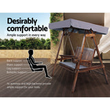 Gardeon Outdoor Wooden Swing Chair Garden Bench Canopy Cushion 2 Seater Charcoal - Close-Up Angle