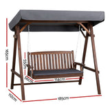 Gardeon Wooden Swing Chair Garden Bench Canopy 3 Seater Outdoor Furniture - Rear View