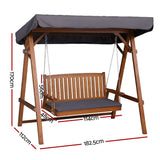 Gardeon Outdoor Wooden Swing Chair Garden Bench Canopy Cushion 3 Seater Teak - Side View