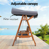 Gardeon Outdoor Wooden Swing Chair Garden Bench Canopy Cushion 3 Seater Teak - Rear View
