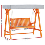 Gardeon Outdoor Wooden Swing Chair Garden Bench Canopy Cushion 3 Seater Teak - Front View