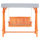 Gardeon Outdoor Wooden Swing Chair Garden Bench Canopy Cushion 3 Seater Teak - Side View