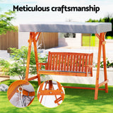 Gardeon Outdoor Wooden Swing Chair Garden Bench Canopy Cushion 3 Seater Teak - Top-Down View