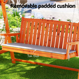 Gardeon Outdoor Wooden Swing Chair Garden Bench Canopy Cushion 3 Seater Teak - Rear View