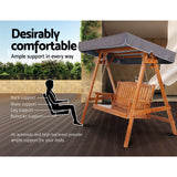 Gardeon Outdoor Wooden Swing Chair Garden Bench Canopy Cushion 3 Seater Teak - Close-Up Angle