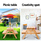 Keezi Kids Wooden Picnic Table Set with Umbrella - 45-Degree Angle