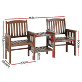 Gardeon Outdoor Garden Bench Loveseat Wooden Table Chairs Patio Furniture Brown - Front View