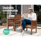 Gardeon Outdoor Garden Bench Loveseat Wooden Table Chairs Patio Furniture Brown - Close-Up Angle