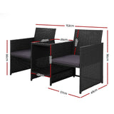 Gardeon Outdoor Setting Wicker Loveseat Birstro Set Patio Garden Furniture Black - Front View