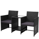 Gardeon Outdoor Setting Wicker Loveseat Birstro Set Patio Garden Furniture Black - Low Angle