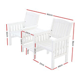 Gardeon Outdoor Garden Bench Loveseat Wooden Table Chairs Patio Furniture White - Front View