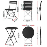 Gardeon 3PC Outdoor Bistro Set Steel Table and Chairs Patio Furniture Black - Front View