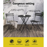 Gardeon 3PC Outdoor Bistro Set Steel Table and Chairs Patio Furniture Black - Top-Down View