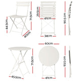 Gardeon 3PC Outdoor Bistro Set Steel Table and Chairs Patio Furniture White - Front View