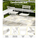 Gardeon 3PC Outdoor Bistro Set Steel Table and Chairs Patio Furniture White - Rear View