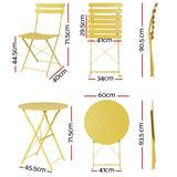 Gardeon 3PC Outdoor Bistro Set Steel Table and Chairs Patio Furniture Yellow - Front View