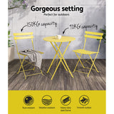 Gardeon 3PC Outdoor Bistro Set Steel Table and Chairs Patio Furniture Yellow - Top-Down View