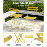 Gardeon 3PC Outdoor Bistro Set Steel Table and Chairs Patio Furniture Yellow - Rear View