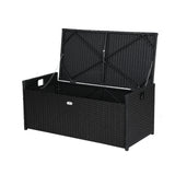 Gardeon Outdoor Storage Bench Box Wicker Garden Sheds Tools Cushion Patio Furniture Black - Side View