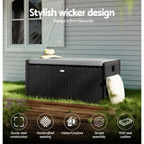 Gardeon Outdoor Storage Bench Box Wicker Garden Sheds Tools Cushion Patio Furniture Black - 45-Degree Angle