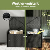 Gardeon Outdoor Storage Bench Box Wicker Garden Sheds Tools Cushion Patio Furniture Black - Rear View