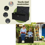 Gardeon Outdoor Storage Bench Box Wicker Garden Sheds Tools Cushion Patio Furniture Black - Close-Up Angle