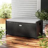 Gardeon Outdoor Storage Bench Box Wicker Garden Sheds Tools Cushion Patio Furniture Black - Low Angle