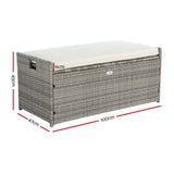 Gardeon Outdoor Storage Bench Box Wicker Garden Sheds Tools Cushion Patio Furniture Grey - Front View