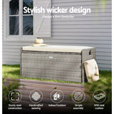 Gardeon Outdoor Storage Bench Box Wicker Garden Sheds Tools Cushion Patio Furniture Grey - Top-Down View