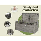 Gardeon Outdoor Storage Bench Box Wicker Garden Sheds Tools Cushion Patio Furniture Grey - Rear View