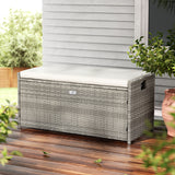 Gardeon Outdoor Storage Bench Box Wicker Garden Sheds Tools Cushion Patio Furniture Grey - Close-Up Angle