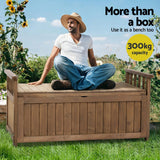 Gardeon Outdoor Storage Bench Box Wooden Garden Toy Tool Sheds Patio Furniture Brown - 45-Degree Angle