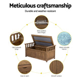 Gardeon Outdoor Storage Bench Box Wooden Garden Toy Tool Sheds Patio Furniture Brown - Rear View