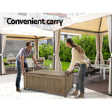 Gardeon Outdoor Storage Bench Box Wooden Garden Toy Tool Sheds Patio Furniture Brown - Close-Up Angle