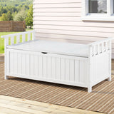 Gardeon Outdoor Storage Bench Box Wooden Garden Toy Tool Patio Furniture White - Close-Up Angle